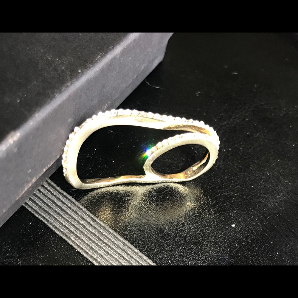 Express gold cz double finger ring